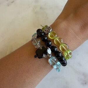 Set of 3 TOUS Sterling Silver Bracelets – Onyx, Green & Blue Stones